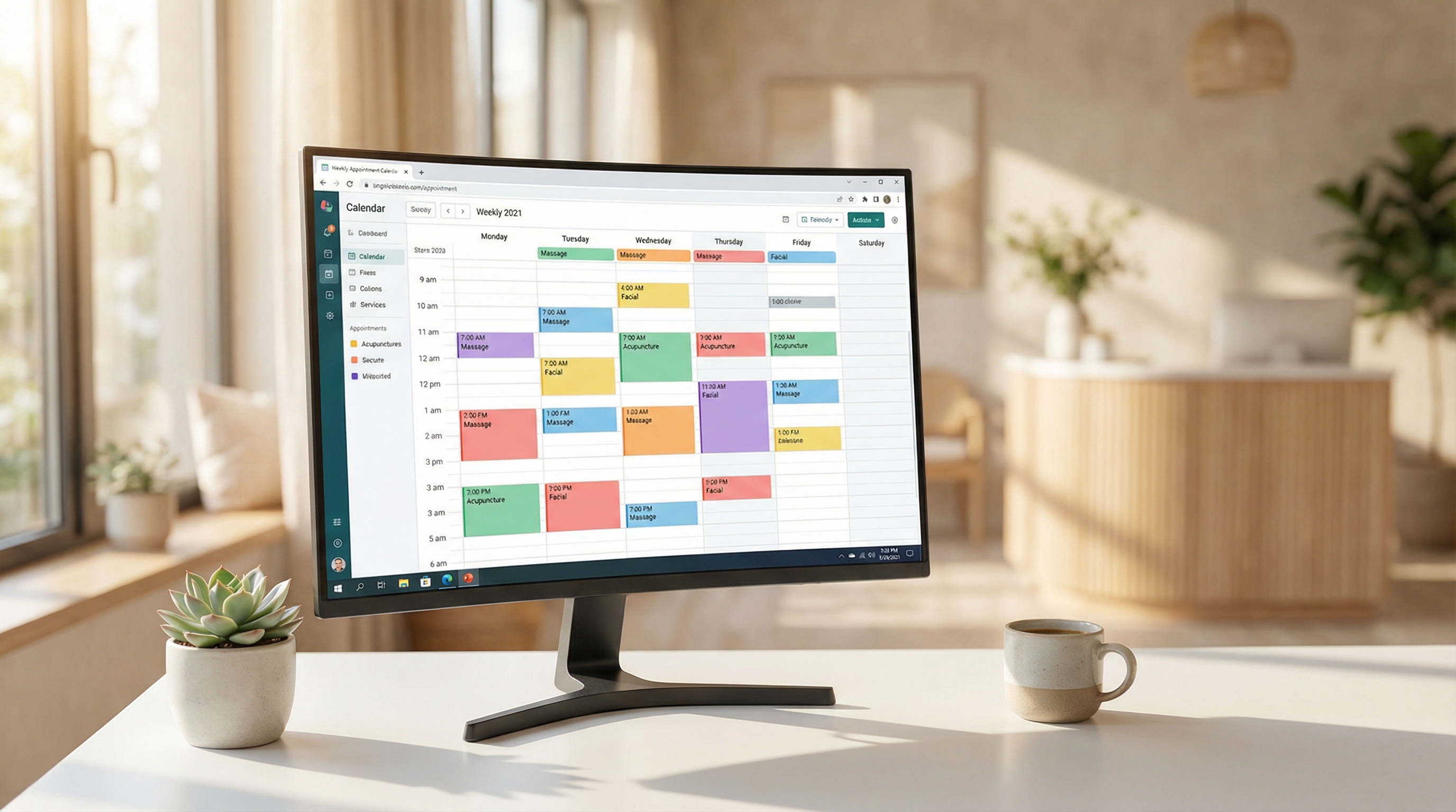 Abstract calendar and time block visualization representing optimized scheduling for wellness businesses