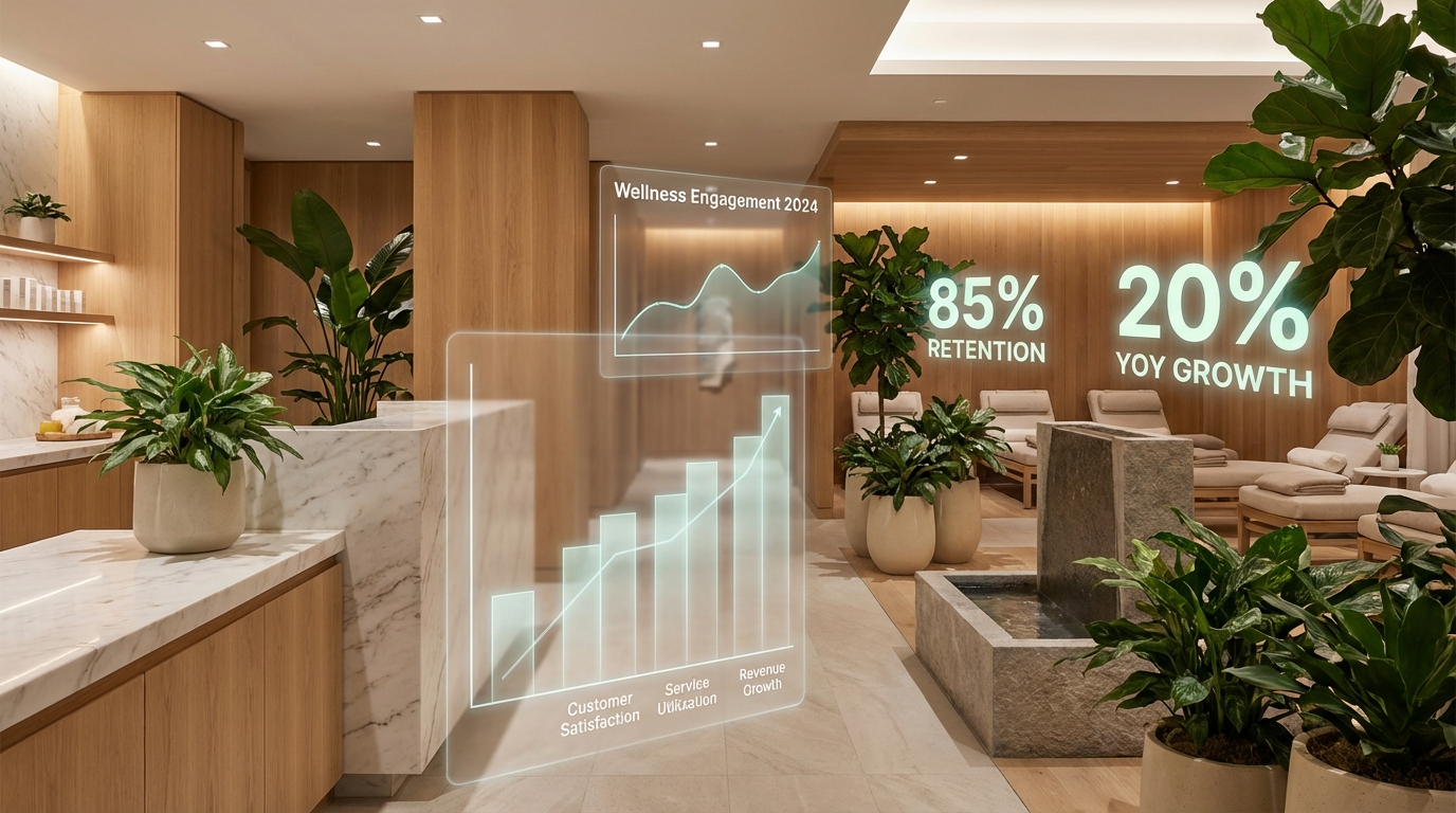 Abstract data visualization showing spa industry statistics with charts and graphs