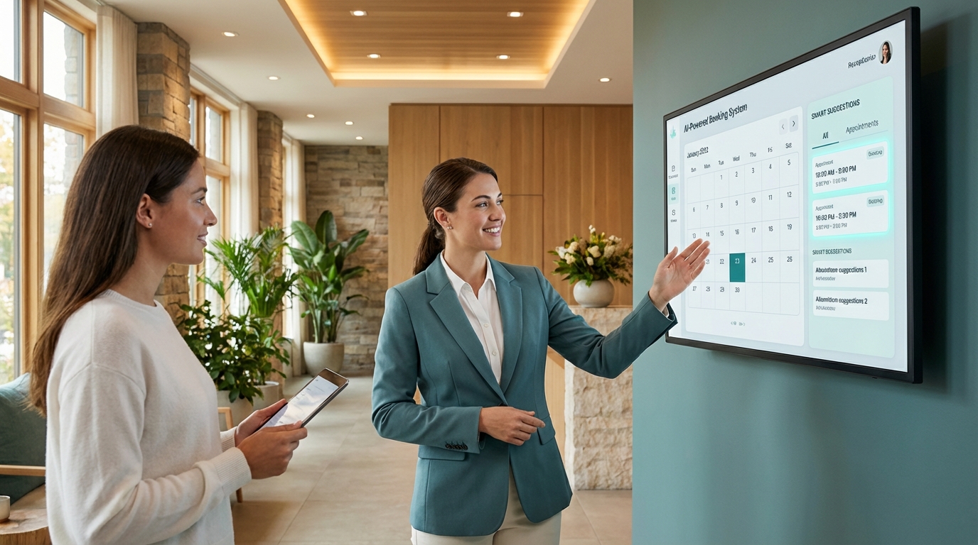 WellDesk AI booking features interface with calendar and automation icons