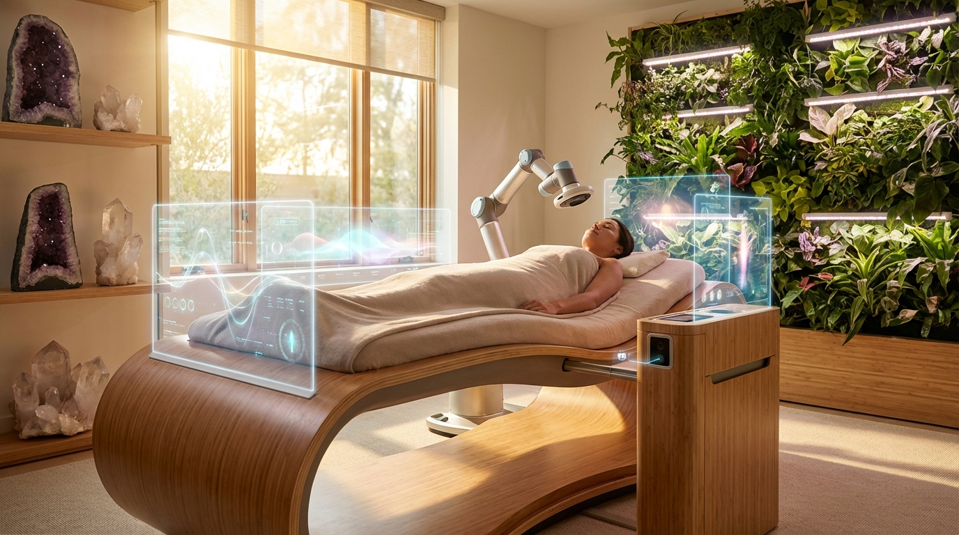 Abstract representation of upward wellness industry trends with geometric lines and waves