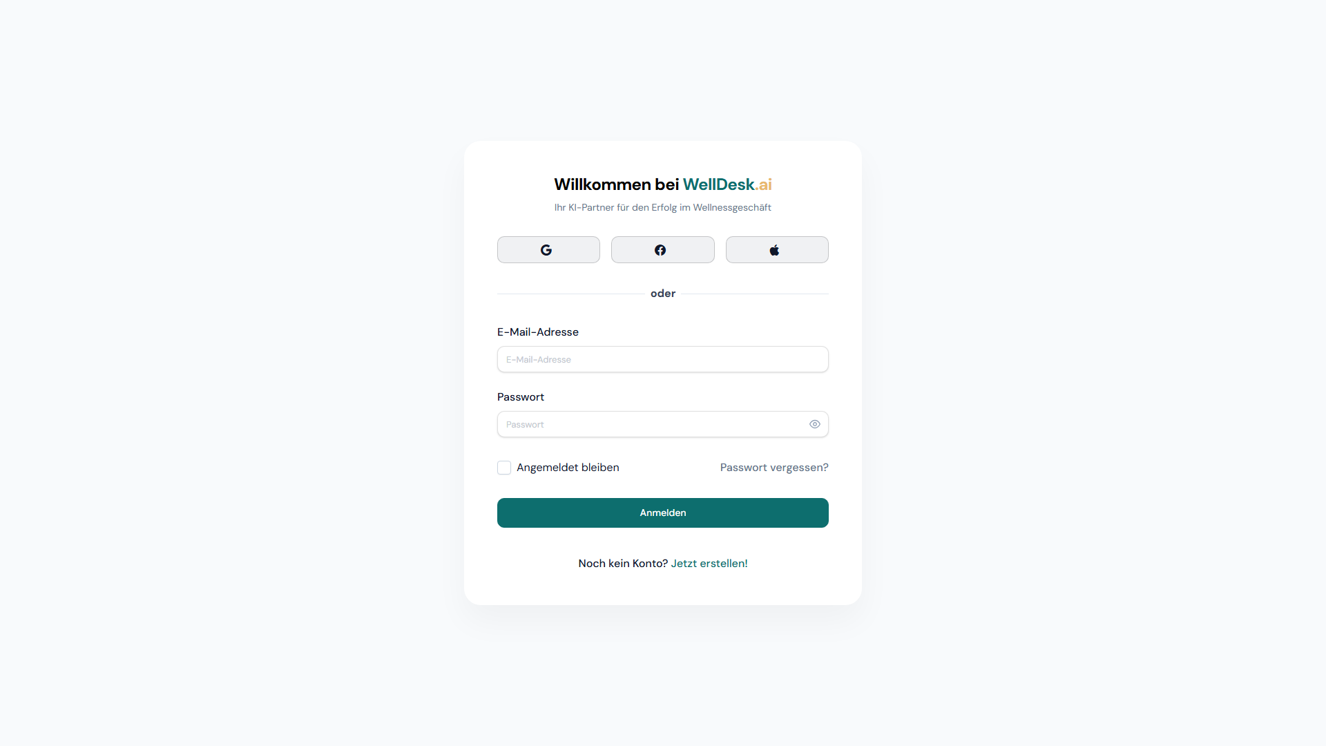 WellDesk Anmeldebildschirm