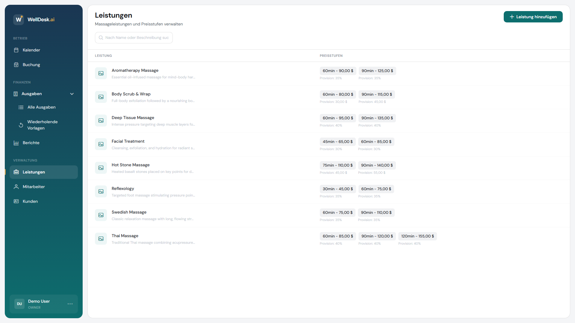 Dienstleistungsübersicht