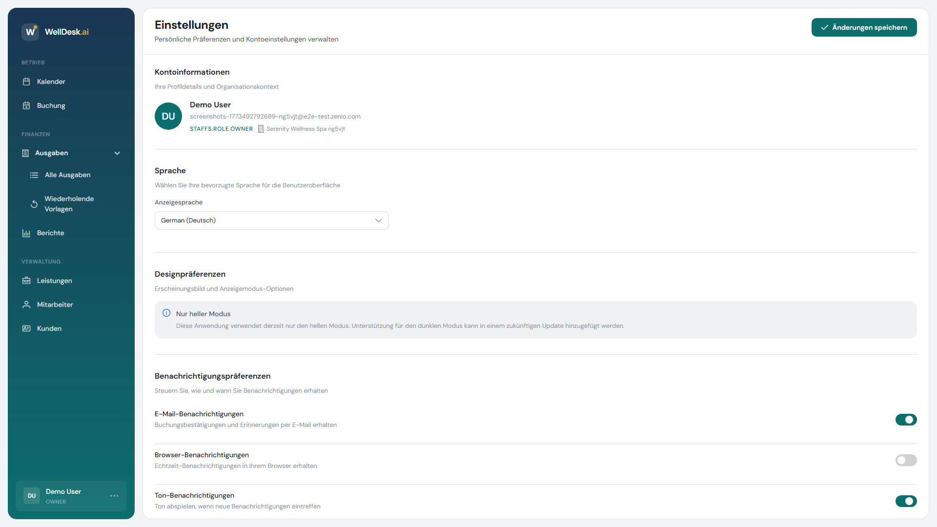 Seite Allgemeine Einstellungen
