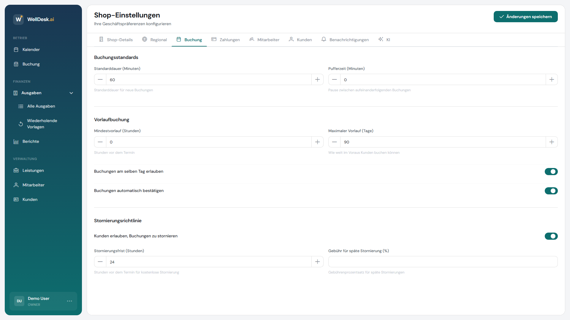 Tab Buchungseinstellungen
