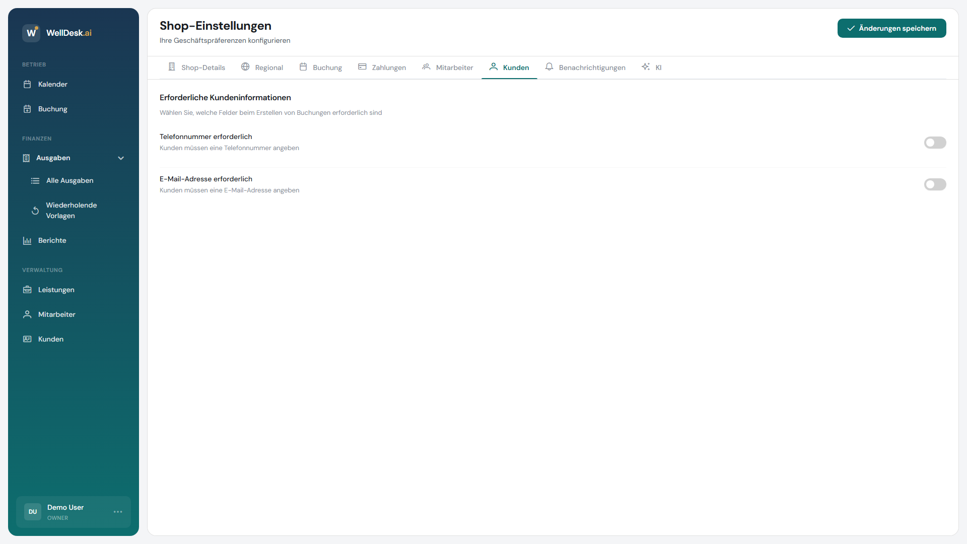 Tab Kundeneinstellungen