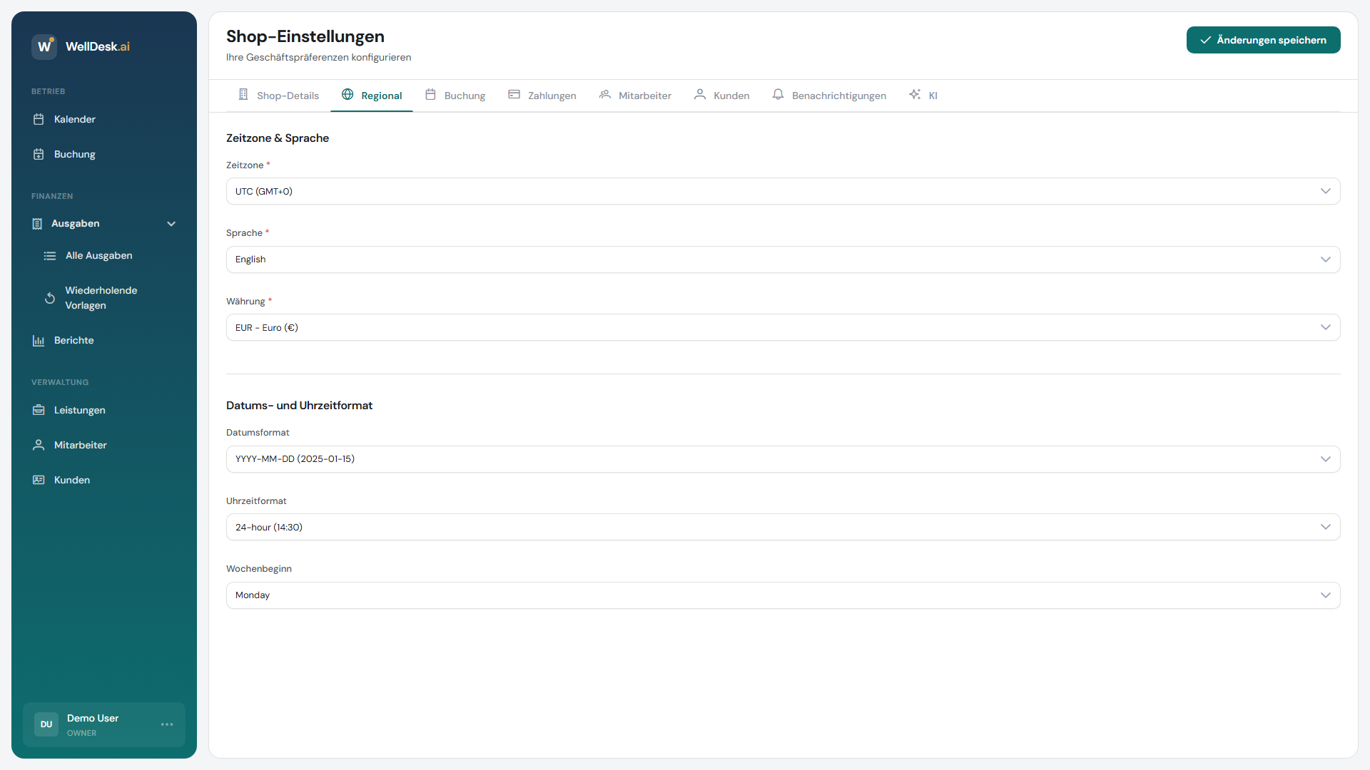 Tab Regionale Einstellungen