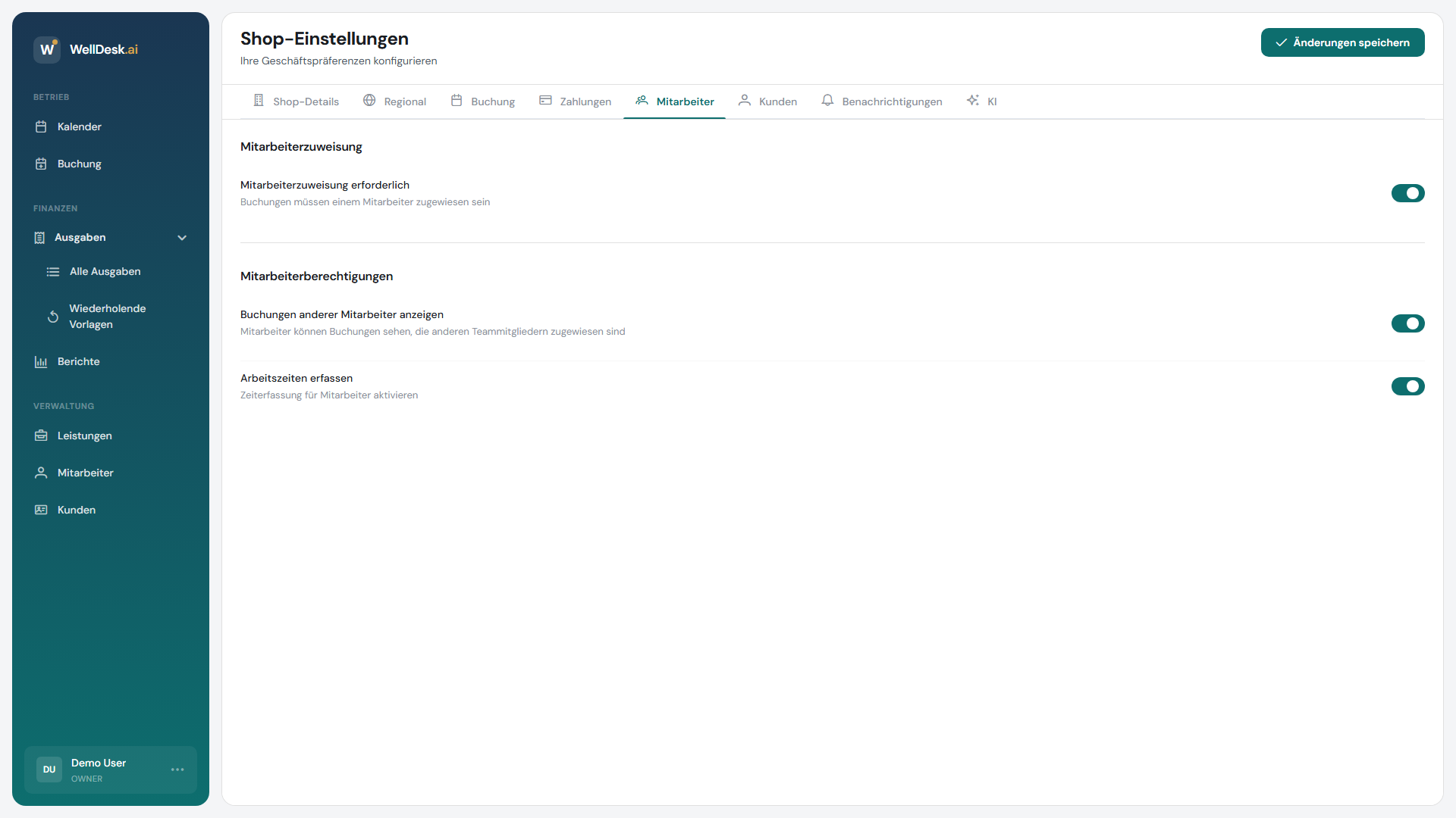 Tab Mitarbeitereinstellungen