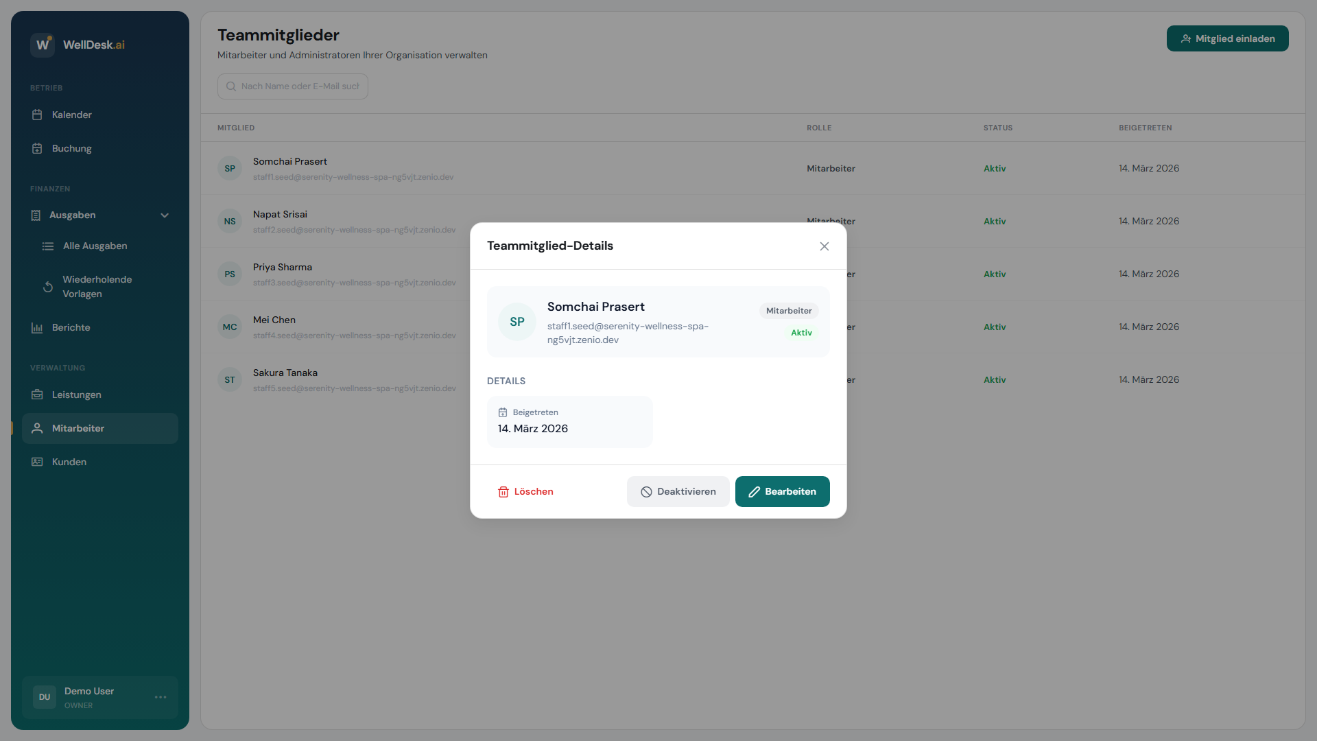 Dialog mit Mitarbeiterdetails