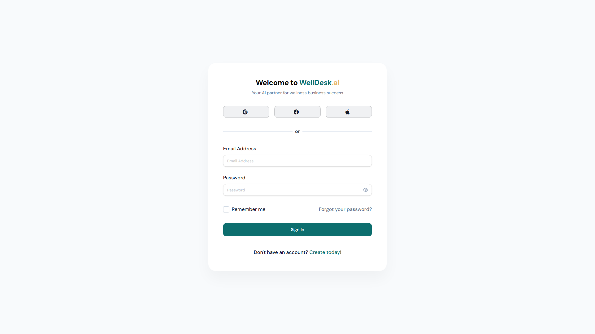 WellDesk login screen
