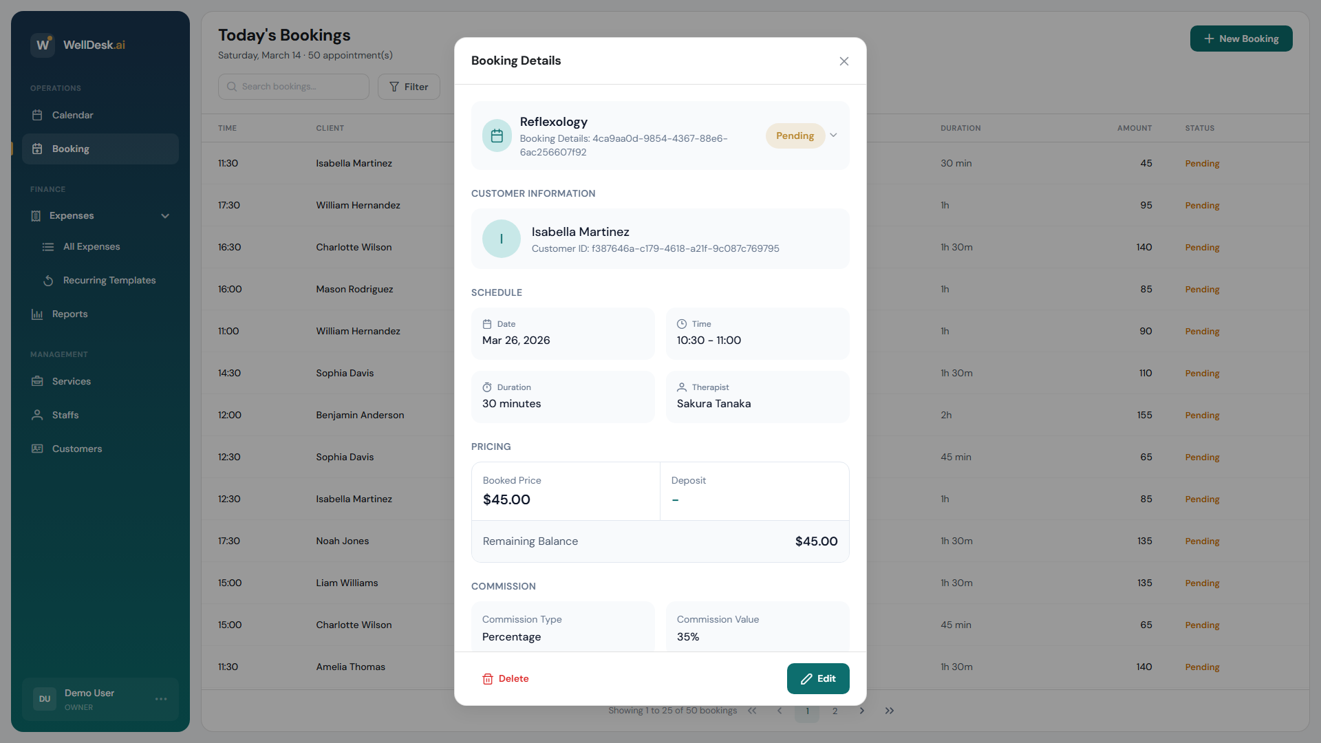 Booking detail dialog