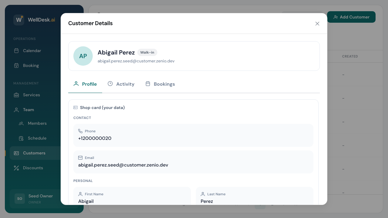 Customer detail — profile tab