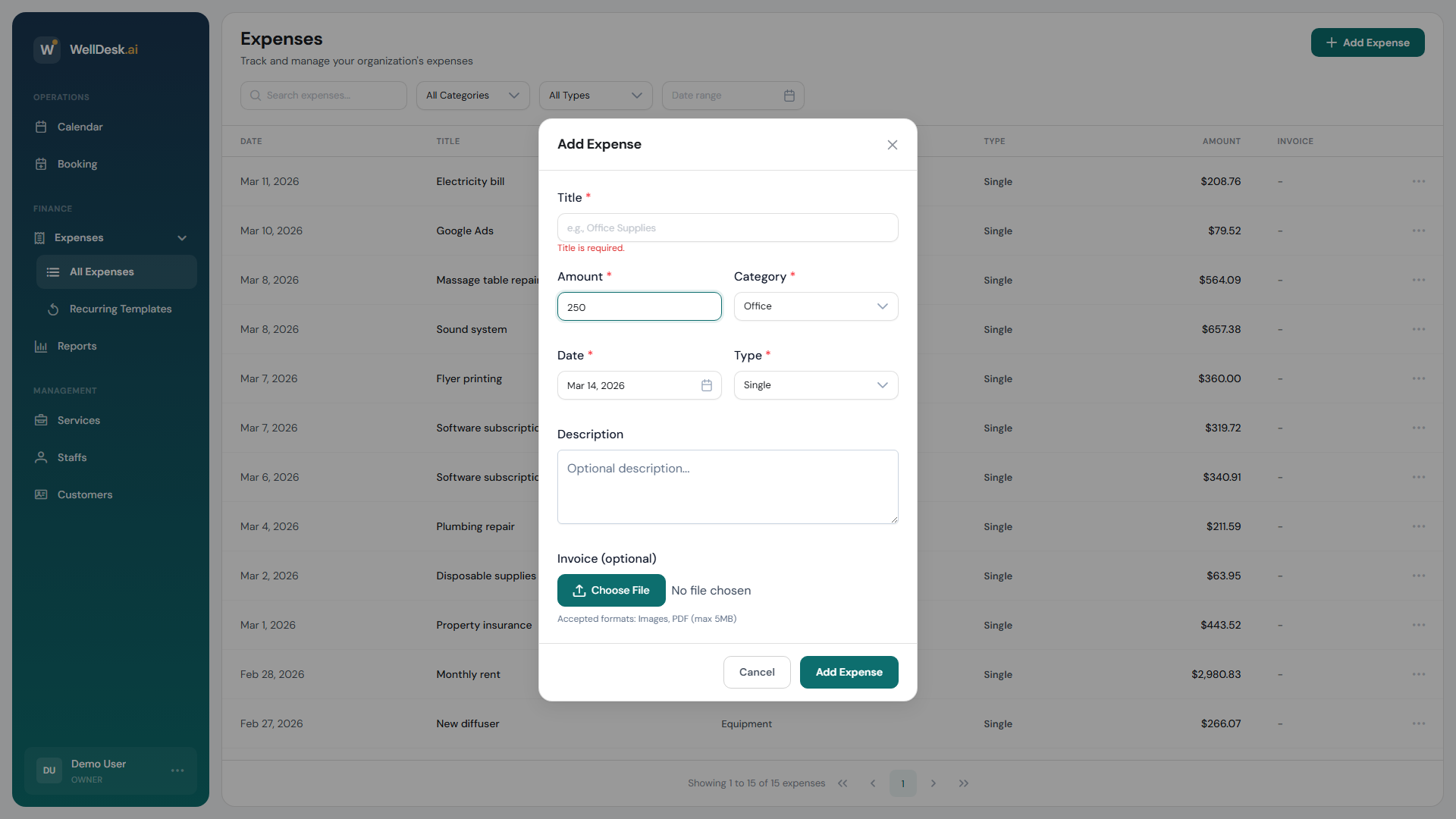 Create expense dialog