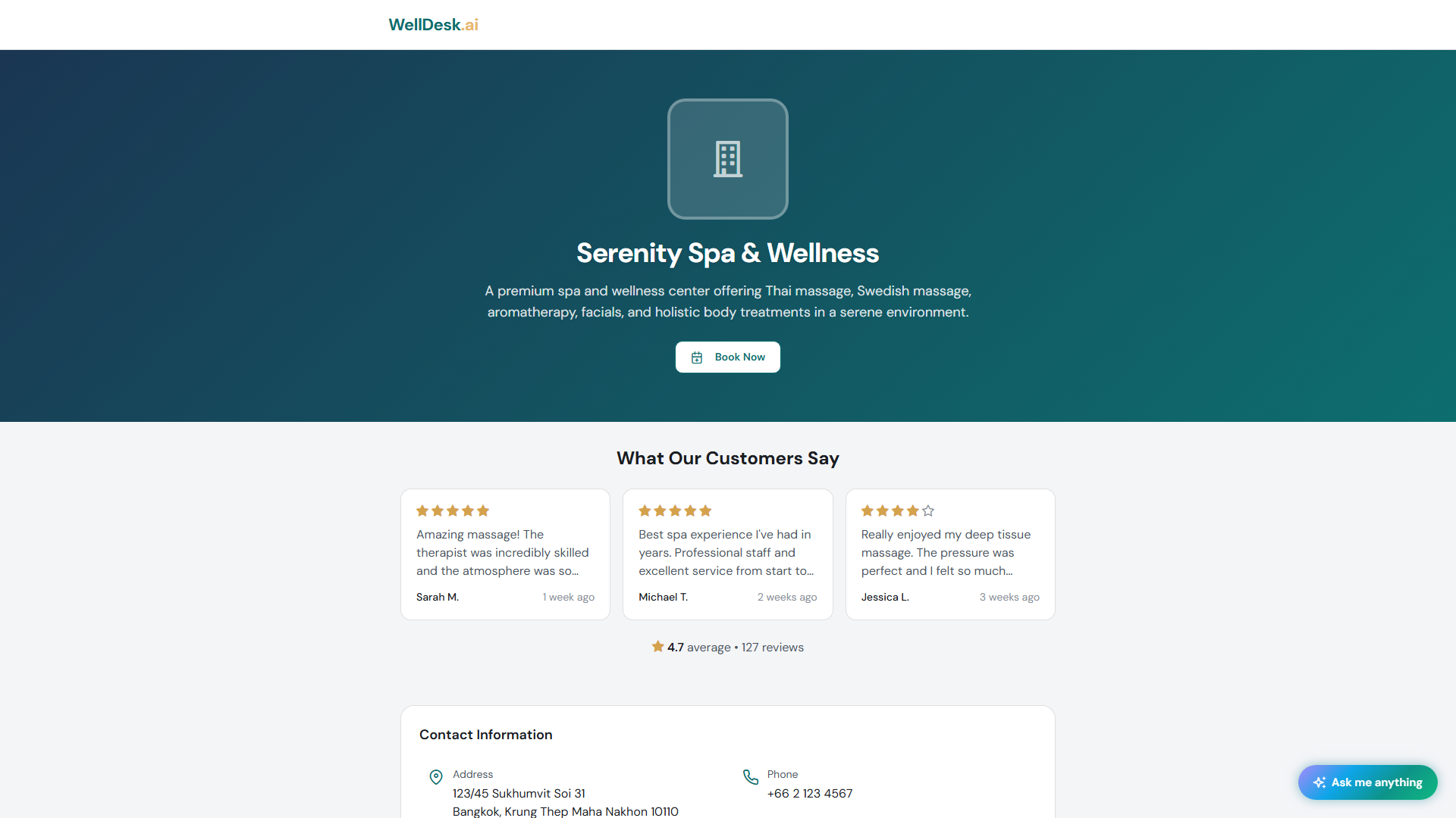 Public booking page — shop landing