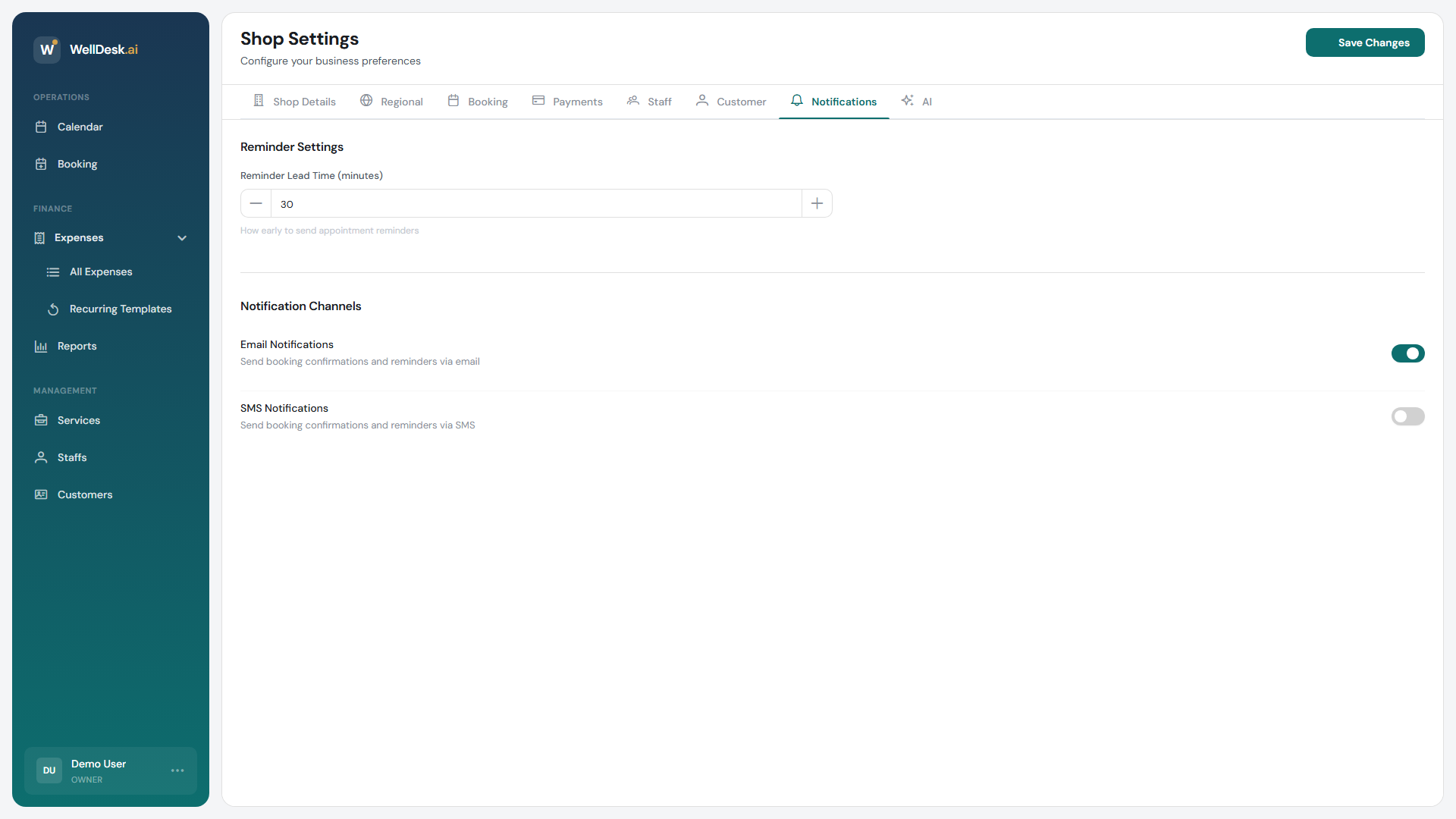 Notification settings tab
