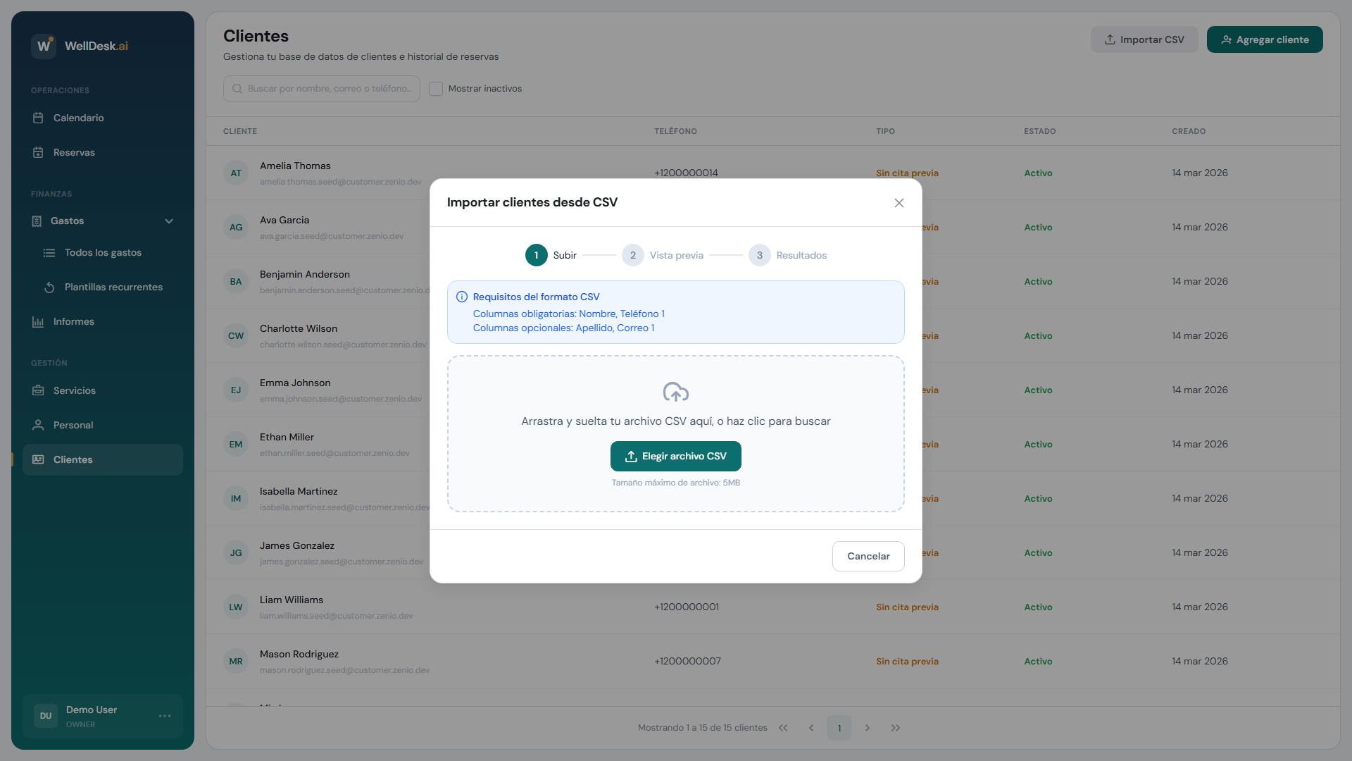 Diálogo de importación CSV