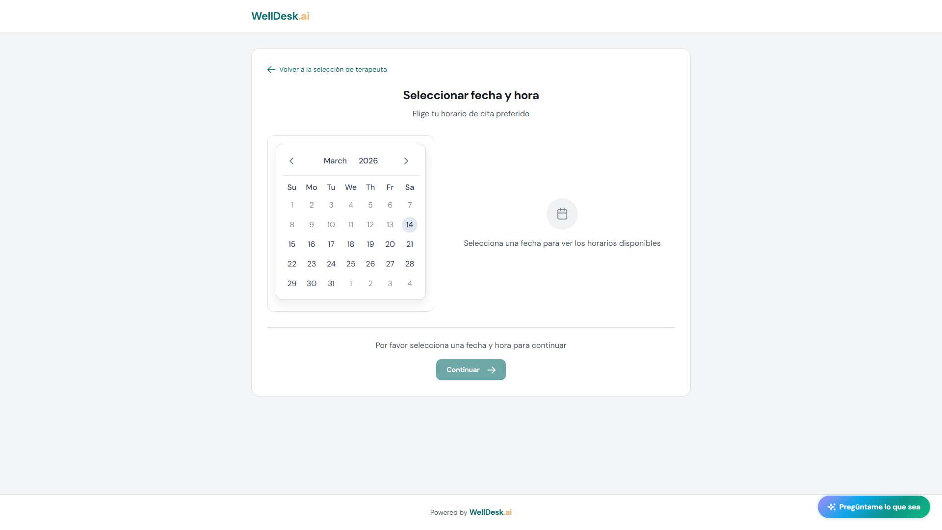 Selección de fecha y hora