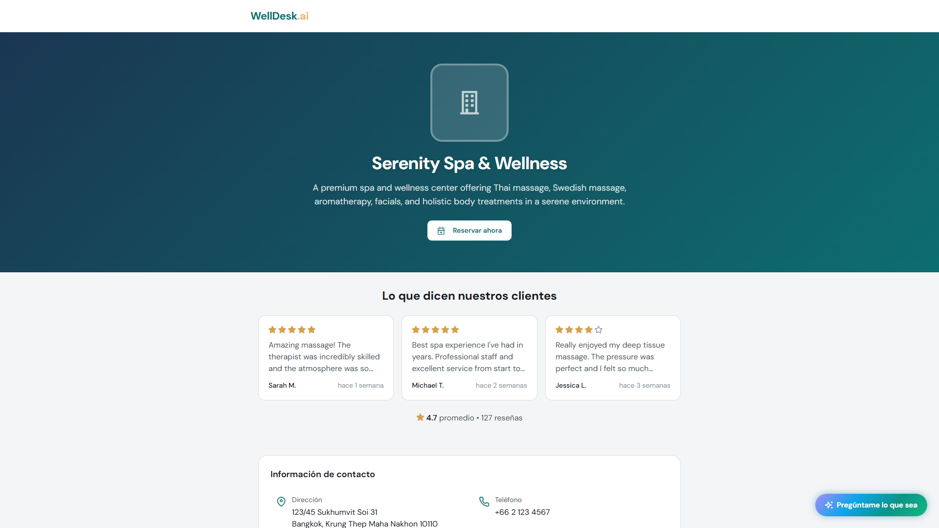 Página pública de reservas