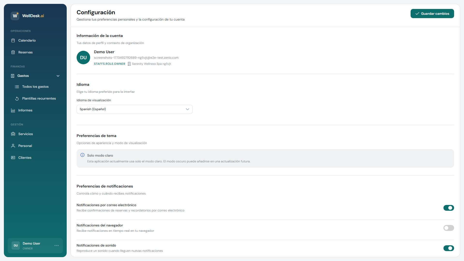 Página de configuración general
