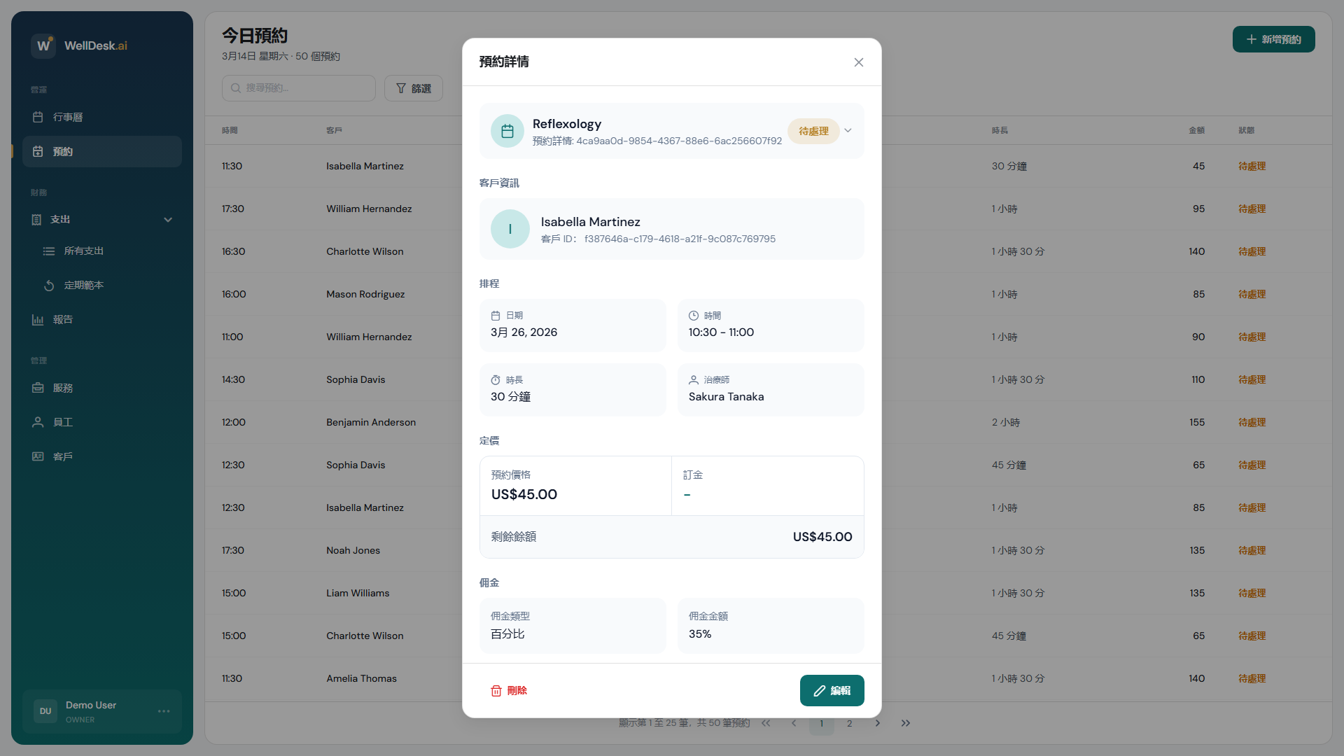 預約詳情對話框